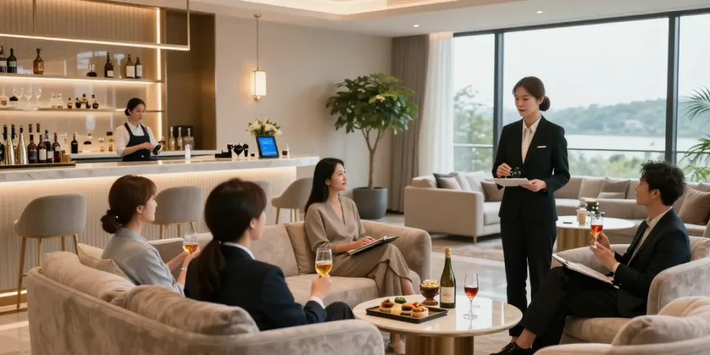 rokok88 slot members enjoying luxury service in an upscale VIP lounge