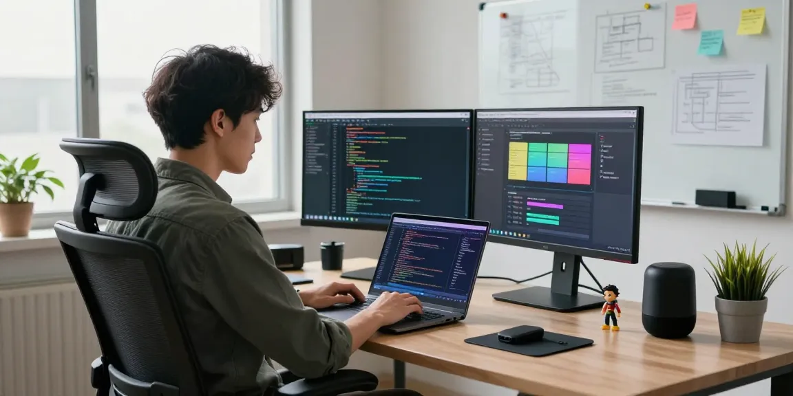 Focused developer at a modern workspace enhancing productivity on the WPS Official Website.